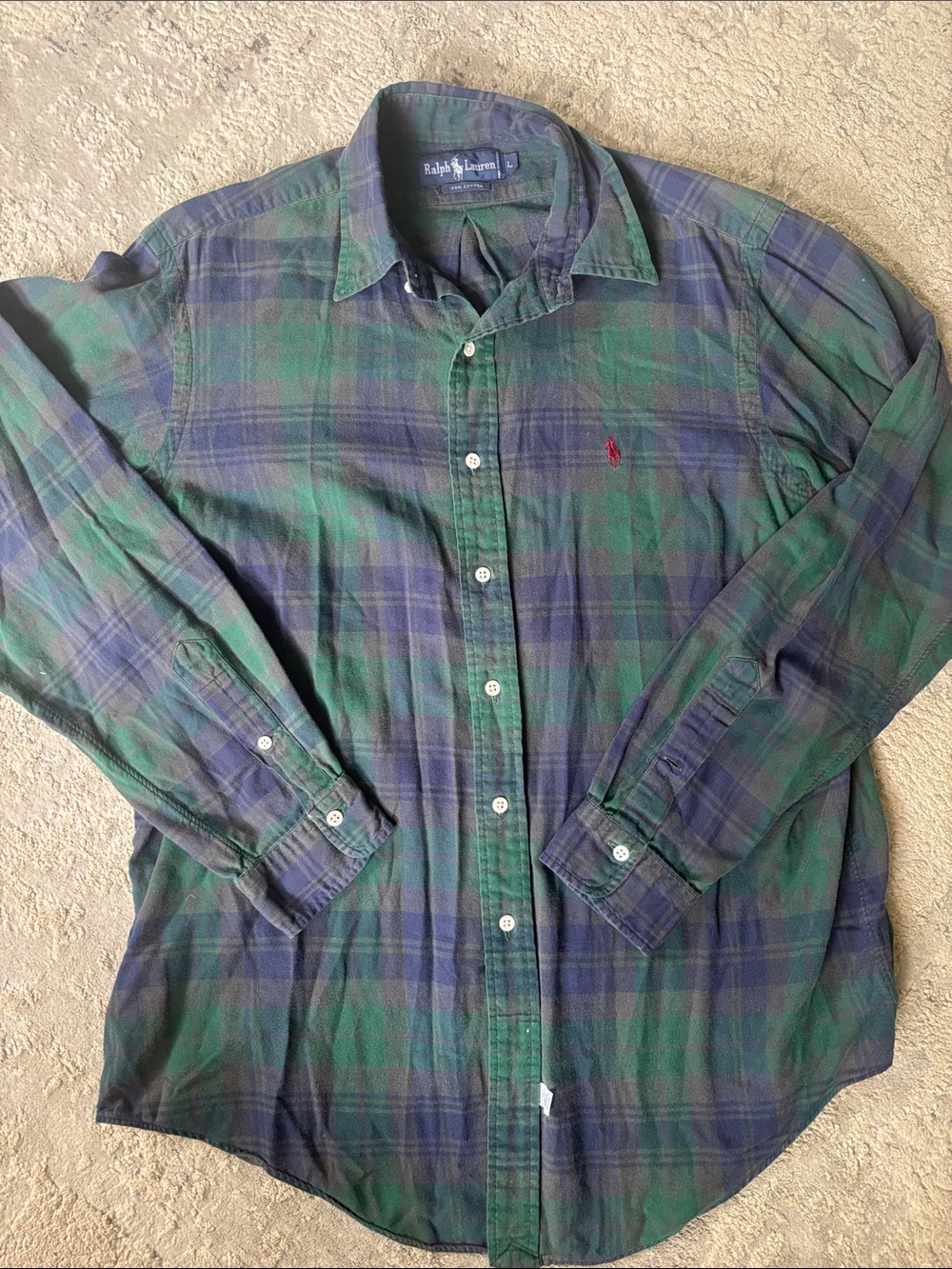 VTG Ralph Lauren Green & Navy Plaid Long-Sleeve Button-Down Shirt